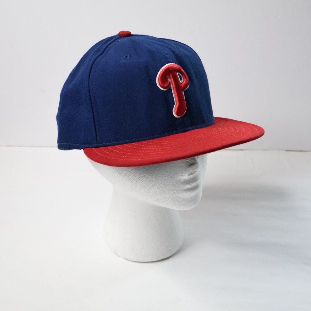 New Era Philadelphia Phillies MLB Baseball Cap Fitted Hat 59FIFTY 7 1/2 Blue USA